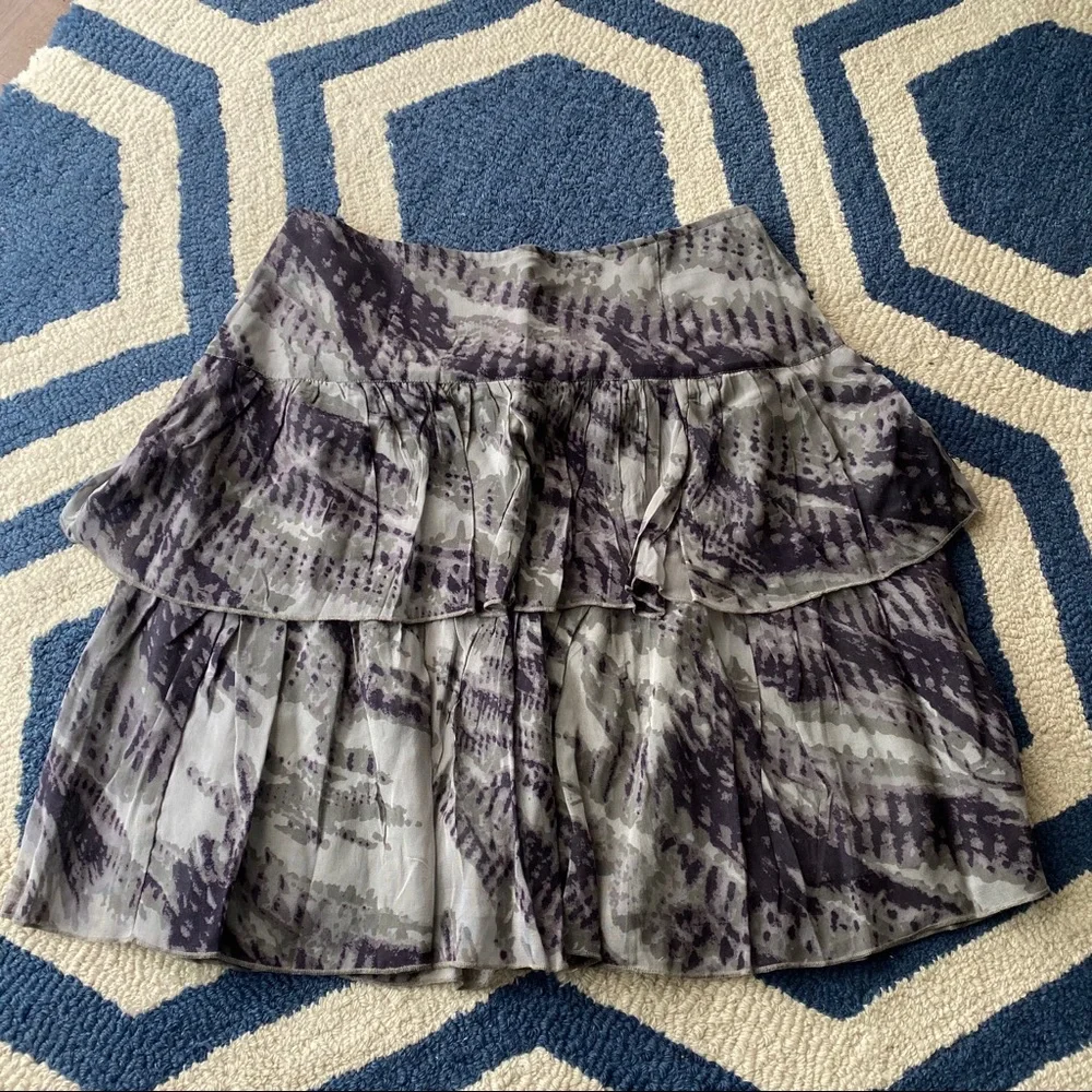 🐚 BON’A PARTE BOHO GREY MULTI ABSTRACT RUFFLE HIGH WAIST SKIRT!
